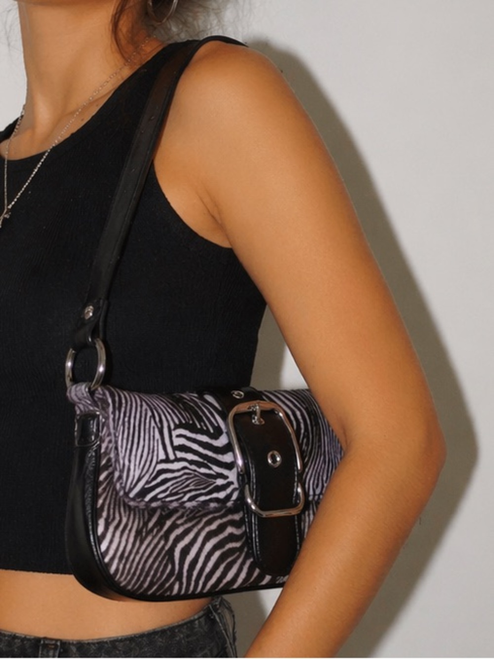 Zebra Print Shoulder Bag in Black and White Faux fur with crossbody strap NWT